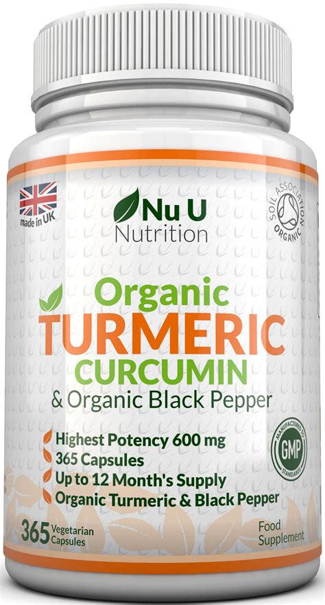 Organic Turmeric Curcumin 600mg 365 Capsules 1 Year Supply With