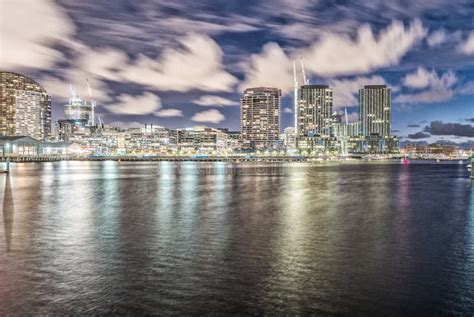 Melbourne Australia Night Skyline From New Quay Promenade Stock Image