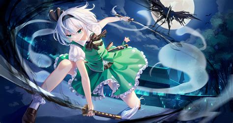 Wallpaper Touhou Myon Konpaku Youmu Katana Anime Girls Women