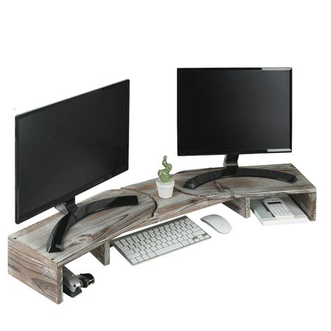 J Jackcube Design Rustic Wood Dual Monitor Stand With Adjustable Angle