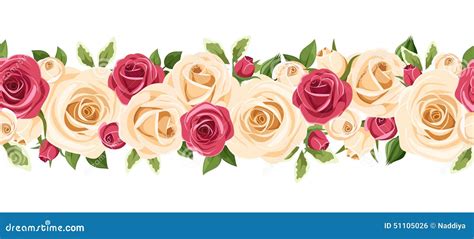 Horizontal Seamless Background With Red And White Roses Vector