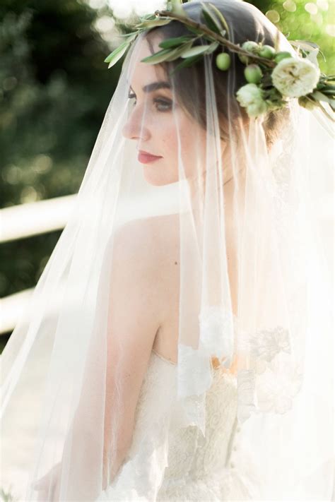 Beautiful Bride In Veil And Olive Branch Flower Crown Bespoke Robyn Roberts Wedding Dress
