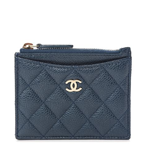 Chanel Metallic Caviar Quilted Cc Zip Card Holder Dark Blue 561954