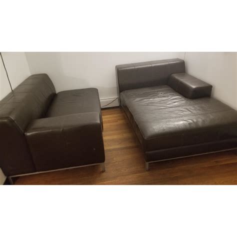 Ikea Kramfors Dark Brown Leather Sectional Sofa Aptdeco