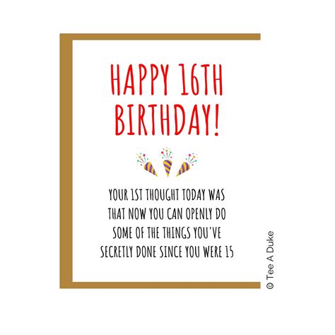 16th Birthday Card Funny 16th Birthday 16th Birthday T Etsy