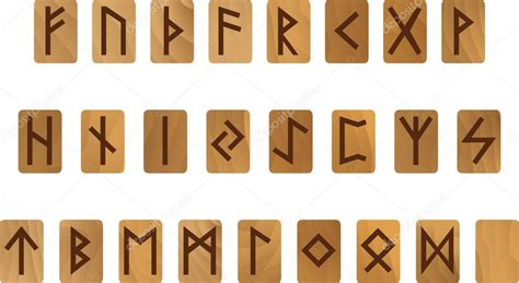 Wooden Alphabet With Ancient Old Norse Runes Futhark Set Of