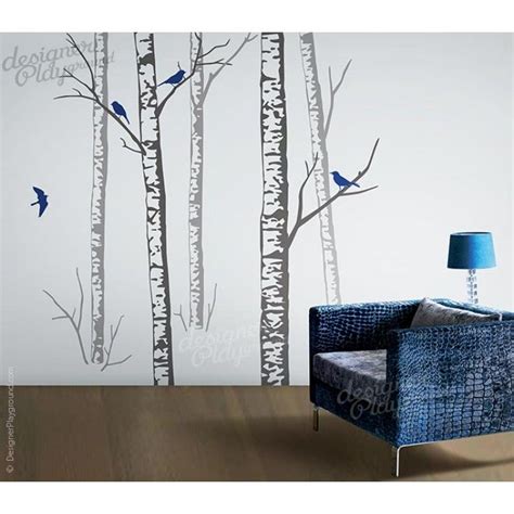 Realistic Birch Forest With Owls And Birds Wall Decal Bird Wall