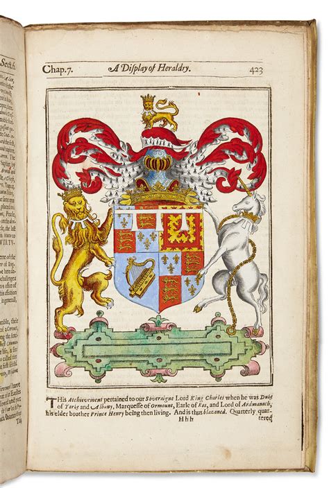 English Heraldry Hand Colored Copy J Guillim 1638 Christies