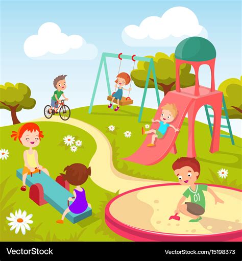 Cartoon Kids Playing On Playground