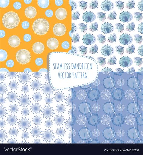 Seamless Patterns With Dandelions Endless Vector Image