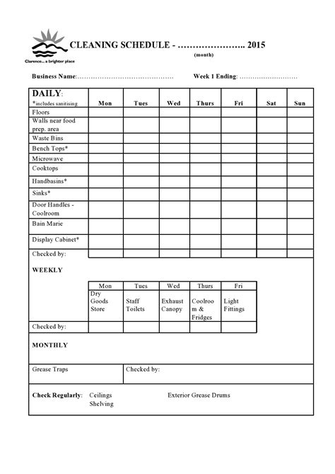 monthly cleaning schedule template excel sample templates