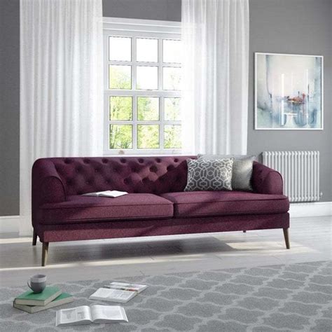 Stunning Chesterfield Dark Purpleaubergine Velvet Fabric 3 Seater Sofa