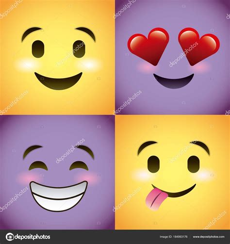 Smiley Set Purple Face With Emotions Facial Expression Funny Cartoon