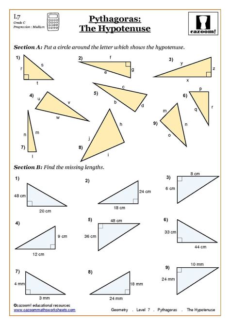 Trigonometry and Pythagoras Worksheets | Geometry worksheets