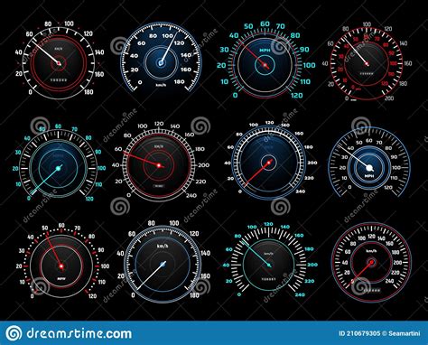 Car Dashboard Speedometer Indicators Vector Set Stock Vector