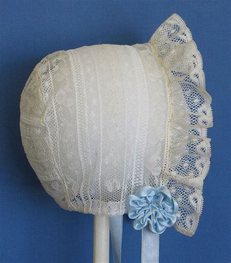All Lace Horseshoe Bonnet With Silk Satin Ribbon Rosettes And Streamers