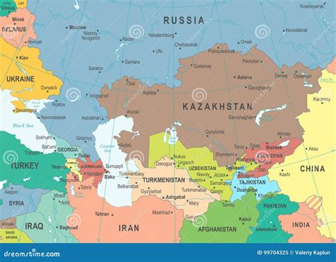 Caucasus And Central Asia Political Map Vector Illustration
