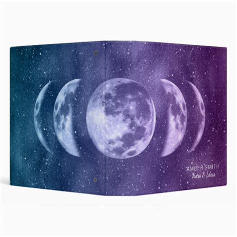 Teal Purple Moon Phases Celestial Pattern 3 Ring Binder Zazzle