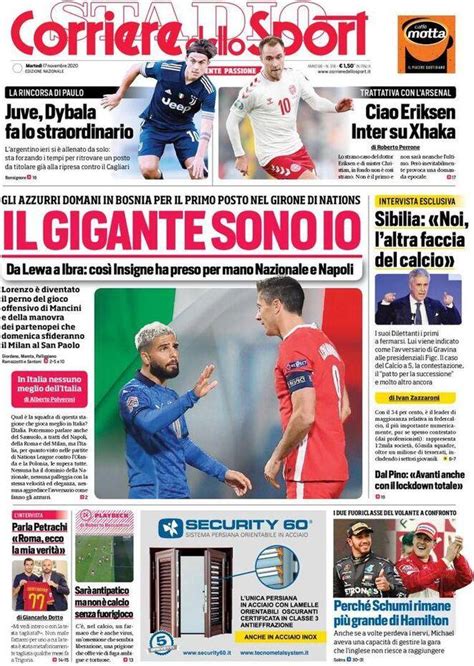Corriere dello sport'ta yer alan habere göre; Corriere dello Sport, prima pagina 17 novembre 2020