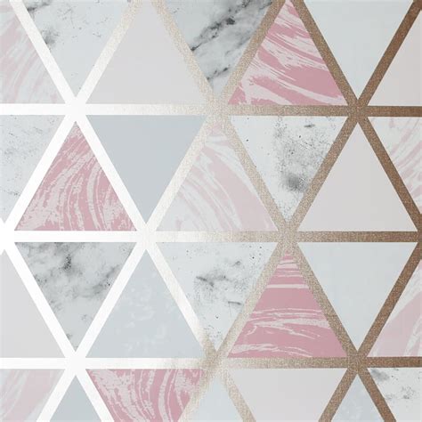 Marble Geo Multicoloured Wallpaper Pink Metallic Triangle Arthouse