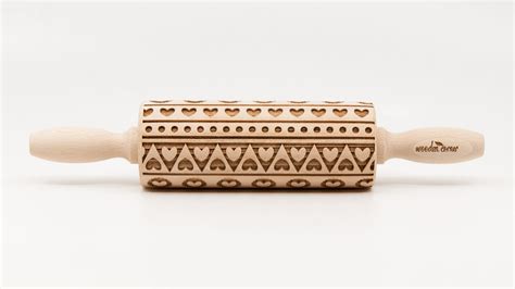 No R153 Pattern Of Hearts 1 Rolling Pin Engraved Rolling Pin