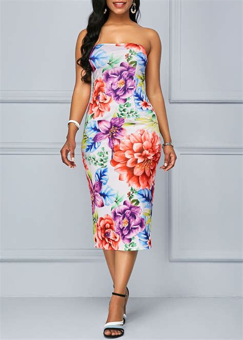 Strapless Large Floral Print Multi Color Dress Summer Dresses 2019 In 2019 Strapless Dress