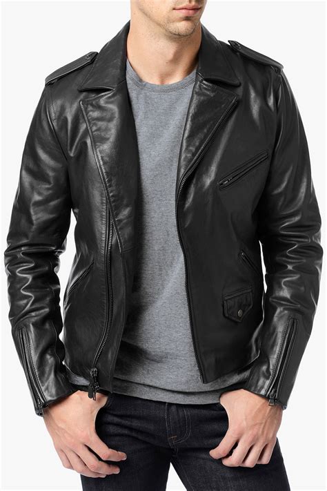 7 For All Mankind Leather Moto Jacket In Black For Men Jet Black Lyst