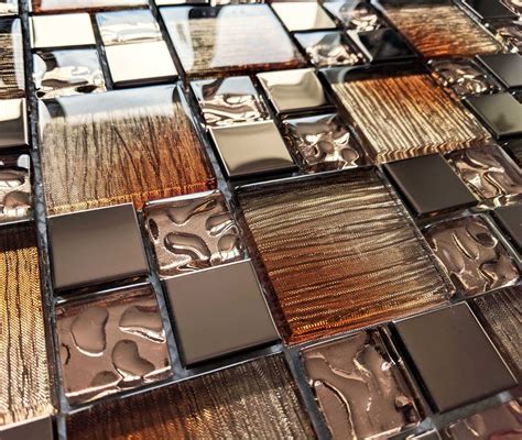 Bronze Copper Foil Glass Metal Square Mosaic Wall Tiles 8mm