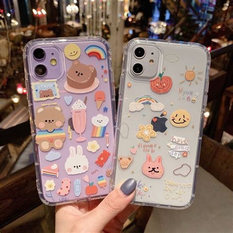 shockproof cute rabbit bear phone case for iphone 11 pro x xs max xr clear cartoon cover for