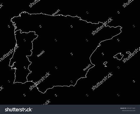 Vector Illustration Outline Map Iberian Peninsula Stock Vector Royalty