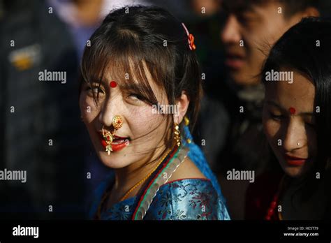 kathmandu nepal 17th dec 2016 a nepalese woman from kirat community dressed in customary