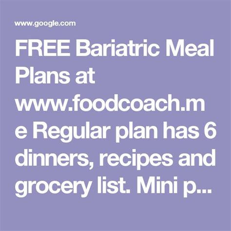 Free Bariatric Meal Plans At Foodcoachme Regular Plan Has 6
