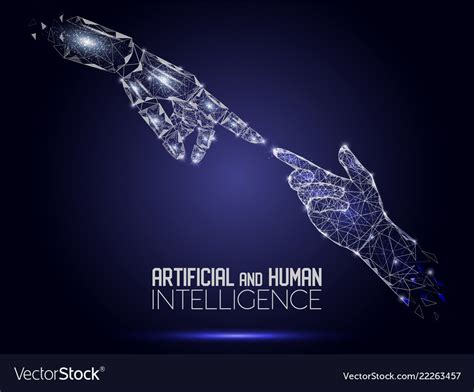 Robot And Human Touching Hands Polygonal Vector Image