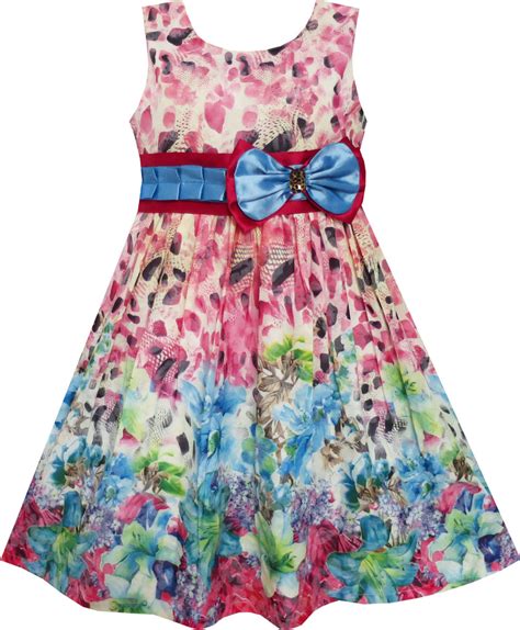 Girls Dress Sleeveless Flower Garden Print Bow Tie Sunny Fashion