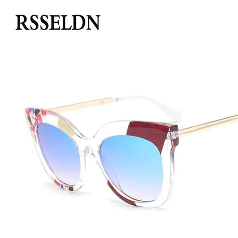 Rsseldn Brand Cat Eye Sunglasses Women High Grade Transparent Framework