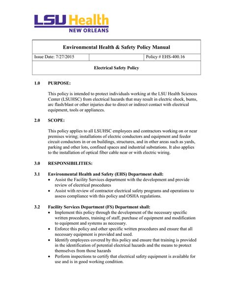 Ehs Policy Template