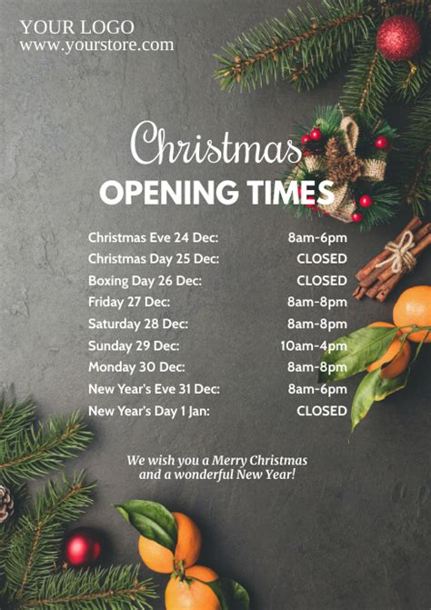 Christmas Opening Times Hours Dates Table Ad Template