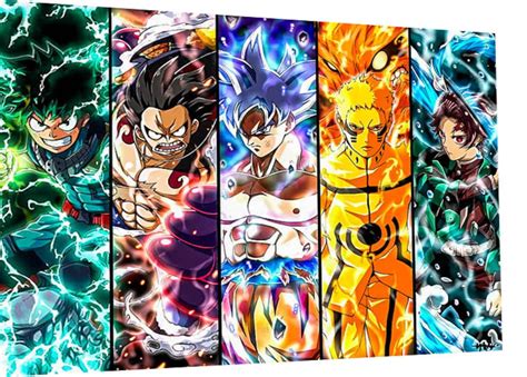 Leinwand Anime Crossover Dbz Naruto One Piece Bilder Etsyde