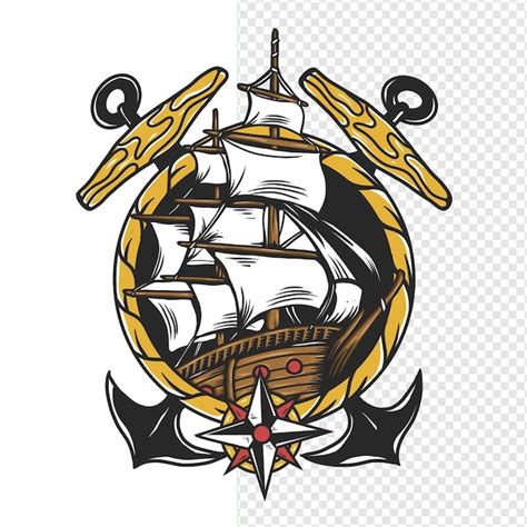 Navio Pirata Com Ilustra O De Logotipo Vintage De Moldura De Ncora
