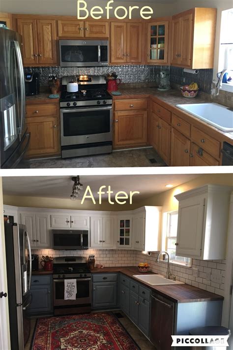 The kitchen is the heart of the home. Two toned cabinets. Valspar Cabinet Enamel from Lowes ...
