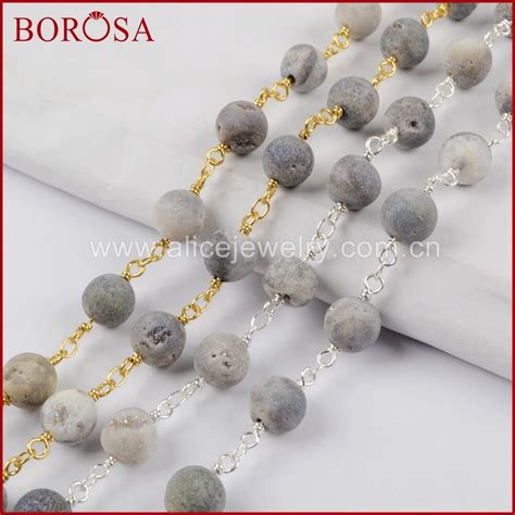 BOROSA New Gold Plated Or Silver Color 8mm Round Agates Titanium AB