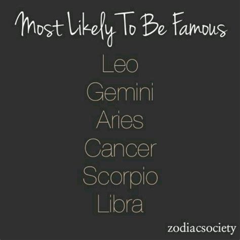 In terms of love, many people look at their zodiac signs to see if they're a good match with their romantic partners, or to find. Most likely to be famous signs | Zodiac society, Zodiac ...