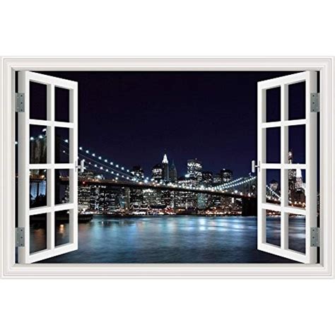 New York Brooklyn Bridge Night 3d Window View Wall Sticker Home Decor