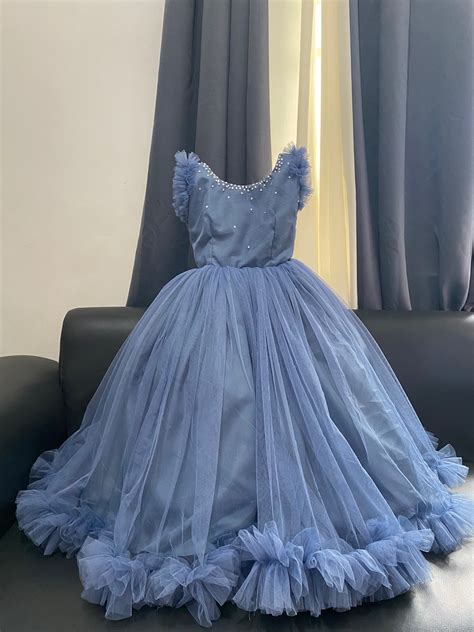 Dusty Blue Tulle Flower Girl Gown Lazada Ph