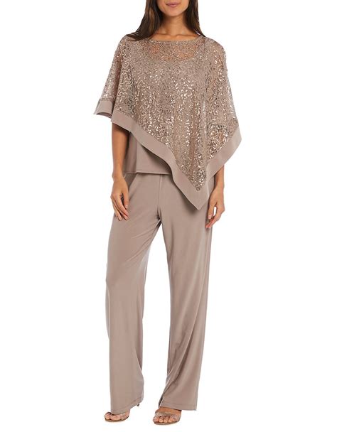 R And M Richards Womens 2 Piece Sequin Poncho And Pants Set Sequin