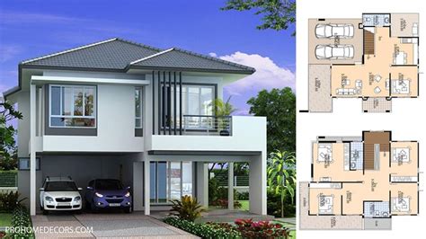 Two Story House Plan With Car Parking Area