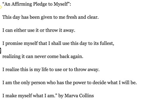 Marva Collins An Affirming Pledge To Myself Upper Elementary Students