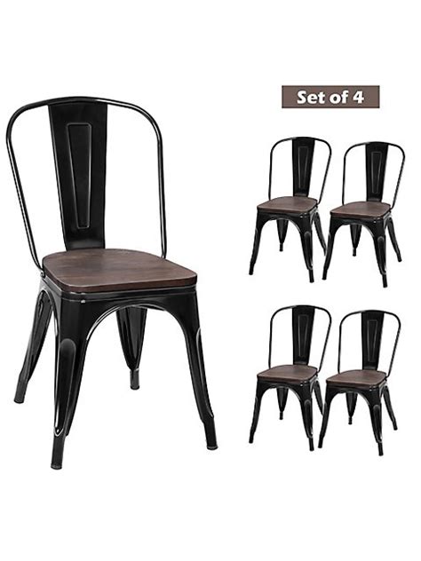 Costway Set Of 4 Tolix Style Metal Dining Side Chair Wood Seat
