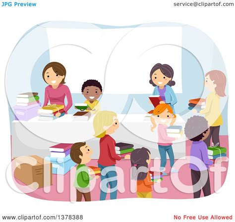 Clipart Of Children Donating Old Books To An Organization Royalty