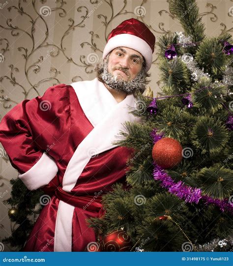 Portrait Of Funny Santa Claus Stock Image Image Of Interior Gloves
